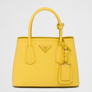Prada Double Mini Bag In Yellow Saffiano Leather