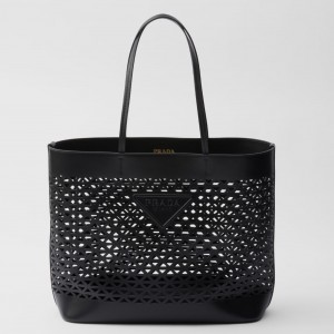 Prada Large Tote Bag in Black Perforated Leather 