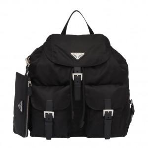 Prada Black Nylon Backpack With Clutch