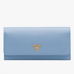 Prada Continental Wallet In Light Blue Saffiano Leather