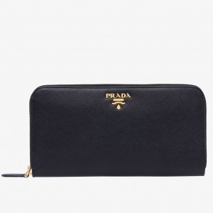 Prada Zipped Wallet In Black Saffiano Leather