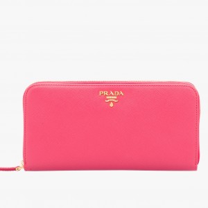 Prada Zipped Wallet In Pink Saffiano Leather