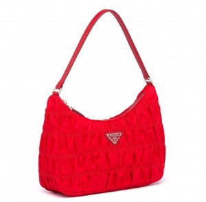 Prada Mini Hobo Bag In Red Nylon and Leather