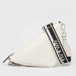 Prada Triangle Shoulder Bag In White Saffiano Calfskin