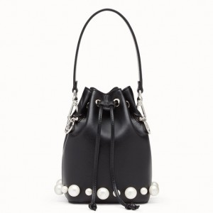 Fendi Black Mini Mon Tresor Pearls Bucket Bag