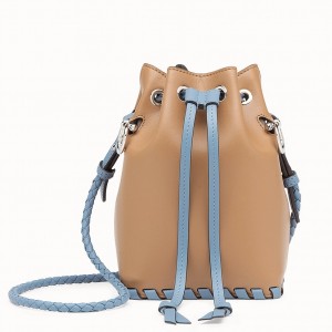 Fendi Mon Tresor Mini Bucket Braided Bag In Brown Calfskin