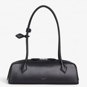 Alaia Le Teckel Medium Shoulder Bag in Black Goatskin