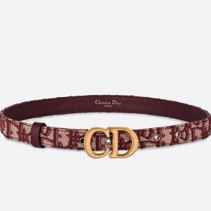 Dior Saddle 20MM Belt In Bordeaux Dior Oblique Jacquard