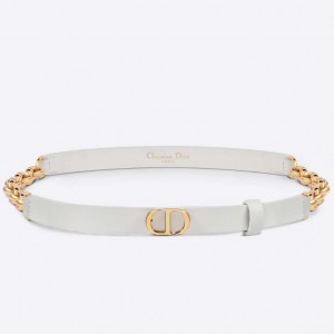 Dior Caro 15MM Belt in White Calfskin and Chain