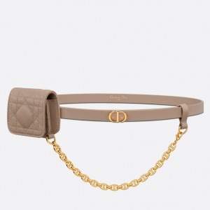 Dior Caro 15MM Belt with Removable Pouch in Beige Calfskin
