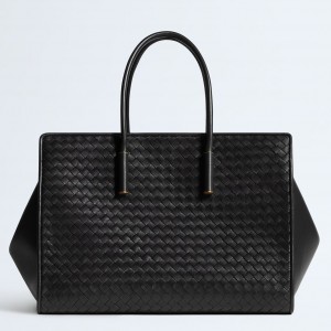 Bottega Veneta Barbara Bag in Black Intrecciato Lambskin