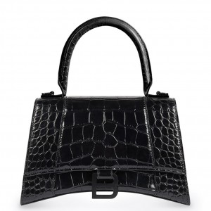Balenciaga Hourglass XS Bag in Noir Crocodile Embossed Calfskin