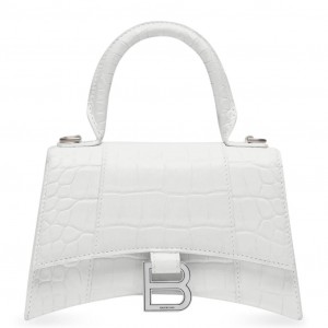 Balenciaga Hourglass XS Bag in White Crocodile Embossed Calfskin