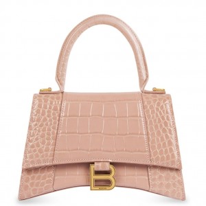 Balenciaga Hourglass Small Bag in Nude Crocodile Embossed Calfskin