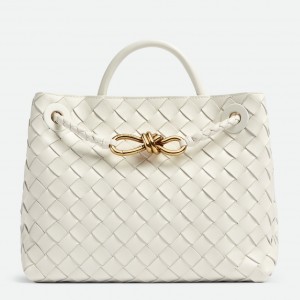 Bottega Veneta Small Andiamo Bag In White Intrecciato Lambskin