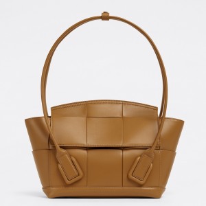 Bottega Veneta Arco Small Bag In Caramel Intrecciato Calfskin