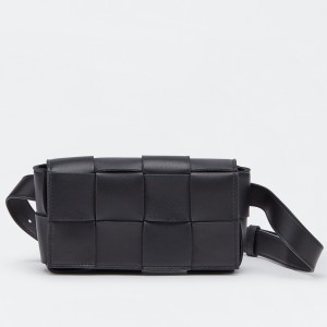 Bottega Veneta Cassette Belt Bag In Black Intrecciato Leather