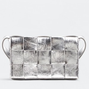 Bottega Veneta Cassett Bag In Silver Intrecciato Lambskin
