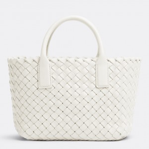 Bottega Veneta Mini Cabat Bag In White Intrecciato Lambskin