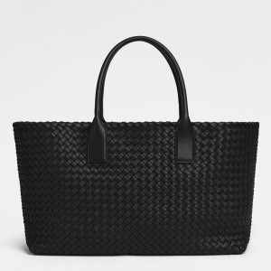 Bottega Veneta Medium Cabat Bag In Black Intrecciato Lambskin