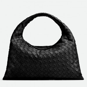 Bottega Veneta Small Hop Bag in Black Intrecciato Calfskin