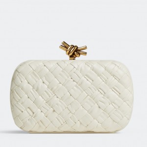 Bottega Veneta Knot Minaudiere Clutch In White Foulard Intreccio Leather