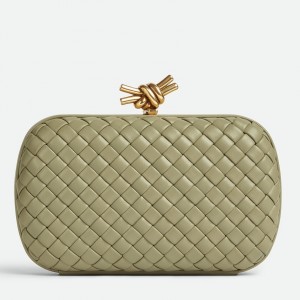 Bottega Veneta Knot Minaudiere Clutch In Travertine Intrecciato Lambskin