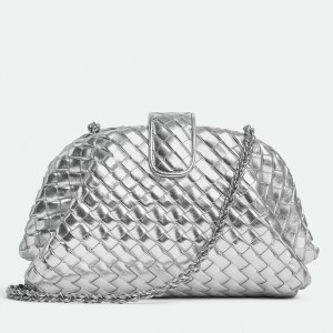 Bottega Veneta Small Lauren 1980 Bag in Silver Intrecciato Lambskin