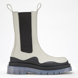 Bottega Veneta BV Tire Chelsea Boots In White Calfskin