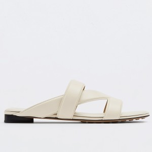 Bottega Veneta Band Slides In White Lambskin