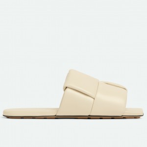 Bottega Veneta Patch Flat Slides In White Lambskin 