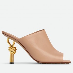 Bottega Veneta Knot Mules 90mm In Beige Lambskin 