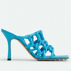 Bottega Veneta Stretch Twist Sandals In Blue Lambskin