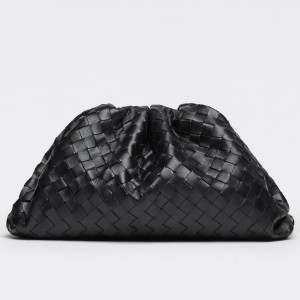 Bottega Veneta The Pouch Clutch In Black Intrecciato Leather