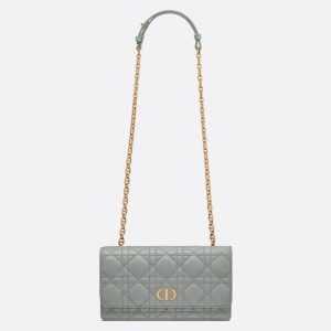 Dior Caro Belt Pouch with Chain In Grey Calfskin