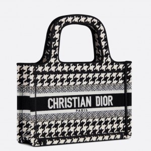 Dior Mini Book Tote Bag In Micro Houndstooth Embroidery