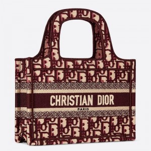 Dior Mini Book Tote Bag In Bordeaux Oblique Embroidered Velvet