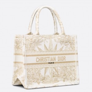 Dior Small Book Tote Bag In Gold Rêve d'Infini Embroidery