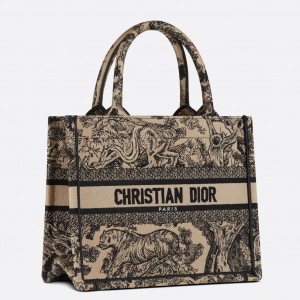 Dior Small Book Tote Bag In Brown Toile de Jouy Embroidery
