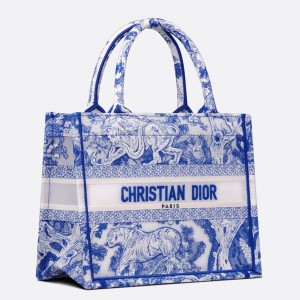 Dior Small Book Tote Bag In Blue Transparent Toile de Jouy Canvas