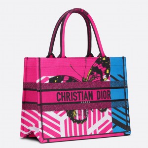 Dior Medium Book Tote Bag In Pink D-Jungle Pop Embroidery
