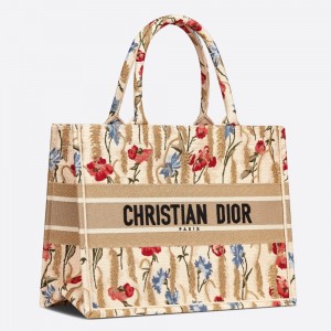 Dior Small Book Tote In Hibiscus Metallic Thread Embroidery
