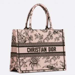 Dior Medium Book Tote Bag In Powder Pink Jardin Botanique Embroidery