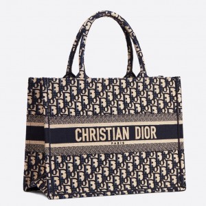 Dior Small Book Tote Bag In Blue Oblique Canvas