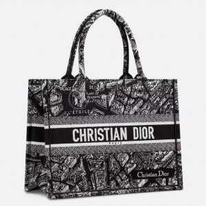 Dior Medium Book Tote Bag In Black Plan de Paris Embroidery 