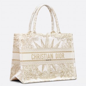 Dior Medium Book Tote Bag In Gold Rêve d'Infini Embroidery