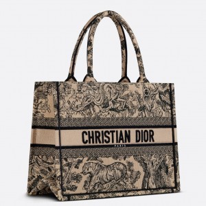 Dior Medium Book Tote Bag In Brown Toile de Jouy Embroidery