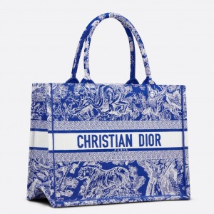 Dior Medium Book Tote Bag In Fluorescent Blue Toile de Jouy Reverse Embroidery