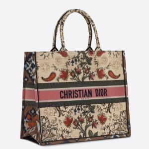 Dior Book Tote Bag In Multicolor Dior Flowers Embroidery