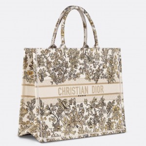 Dior Large Book Tote Bag in Gold-Tone Millefiori Unicorn Embroidery 